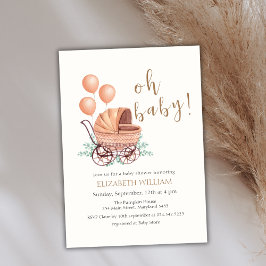 Convites Chá de fraldas de Balão Vintage Boho Greenery Stro