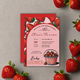 Convites Chá de fraldas de Balde rosa doce de morango