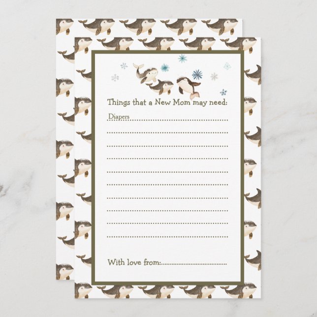 Convites Chá de fraldas de Baleia Árctico de inverno Cujo (Frente/Verso)