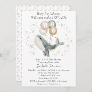 Convites Chá de fraldas de Baleia de Cachorro Cura, Dourada