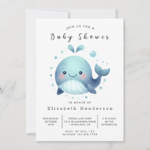 Convites Chá de fraldas de baleia digital Whimsy