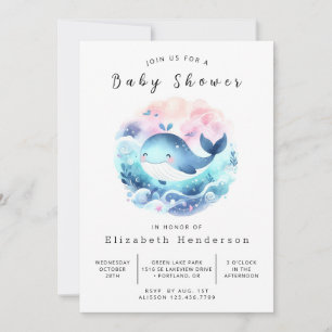 Convites Chá de fraldas de baleia digital Whimsy