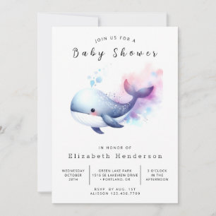 Convites Chá de fraldas de baleia editável neutro por sexo