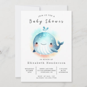 Convites Chá de fraldas de Baleia Imprimível Whimsy