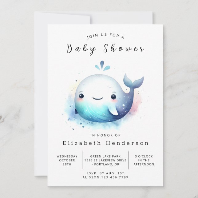 Convites Chá de fraldas de baleia online (Frente)