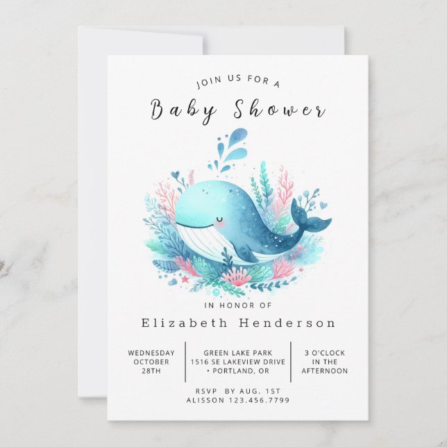 Convites Chá de fraldas de baleia online (Frente)
