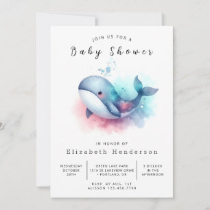 Convites Chá de fraldas de Baleia Online Elegante