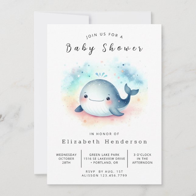 Convites Chá de fraldas de baleia online entonado (Frente)