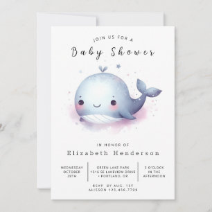 Convites Chá de fraldas de Baleia Personalizada Whimsy