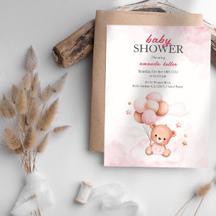 Convites Chá de fraldas de Ballons Cujos Bebês são Rosa