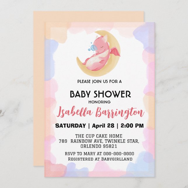 Convites Chá de fraldas de balões de dinossauros de um belo (Frente/Verso)