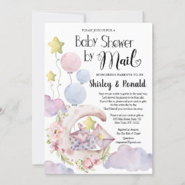 Convites Chá de fraldas de Balões Florais Rosa Elegante por