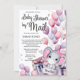 Convites Chá de fraldas de Balões Rosa-Elefantes por Correi