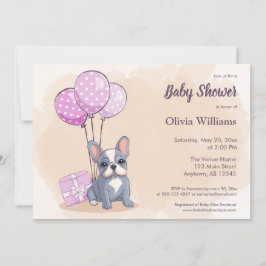 Convites Chá de fraldas de Balões Rosa-Rosa-Pup, Bulldog Fr