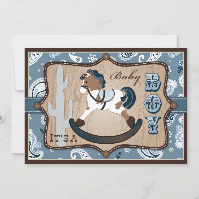 Convites Chá de fraldas de Bandanna Impressão e Cavalo Fogu (Frente)