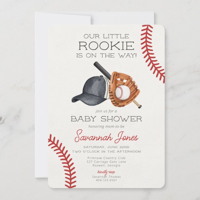 Convites Chá de fraldas de baseball Little Rookie (Frente)