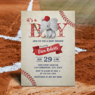 Convites Chá de fraldas de Basebol de Elefante Bonito