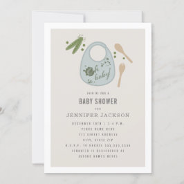 Convites Chá de fraldas de Bebê Azul Bib Peas