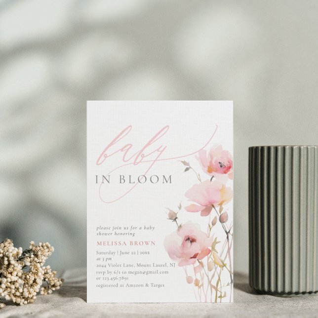 Convites Chá de fraldas De Bebê Cor Floral Rosa (Criador carregado)