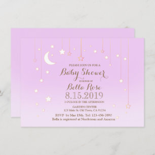Convites Chá de fraldas de bebê da lua de púrpura