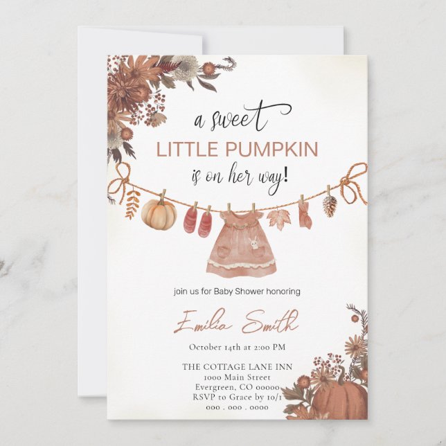 Convites Chá de fraldas De Bebê De Abóbora (Frente)