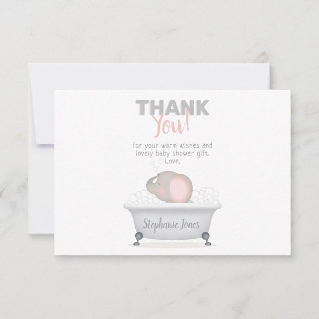 Convites Chá de fraldas de Bebê Elefante Bath Girl (Frente)