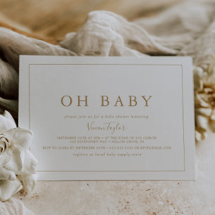 Convites Chá de fraldas de bebê horizontal Dourado minimali