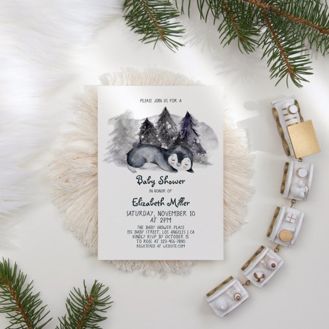 Convites Chá de fraldas de Bebê-Pinguim Sonolento (Criador carregado)