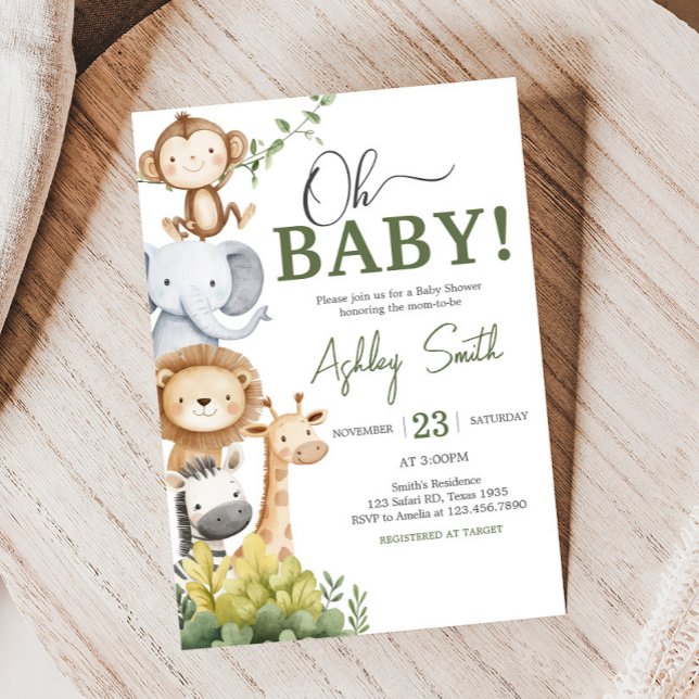 Convites Chá de fraldas de Bebê Safari (Oh Baby Jungle Safari Animals Baby Shower Invitation
)