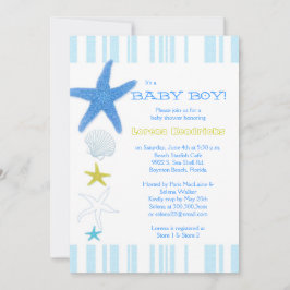 Convites Chá de fraldas de Bebê Strike Baby Boy Blue Beach