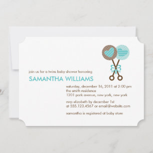 Convites Chá de fraldas de Bebês Rattles Twin Boys