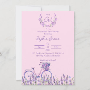 Convites Chá de fraldas de bicicleta floral rosa e Lavanda