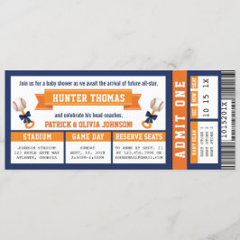 Convites Chá de fraldas de Bilhete de Beisebol, Azul, Laran