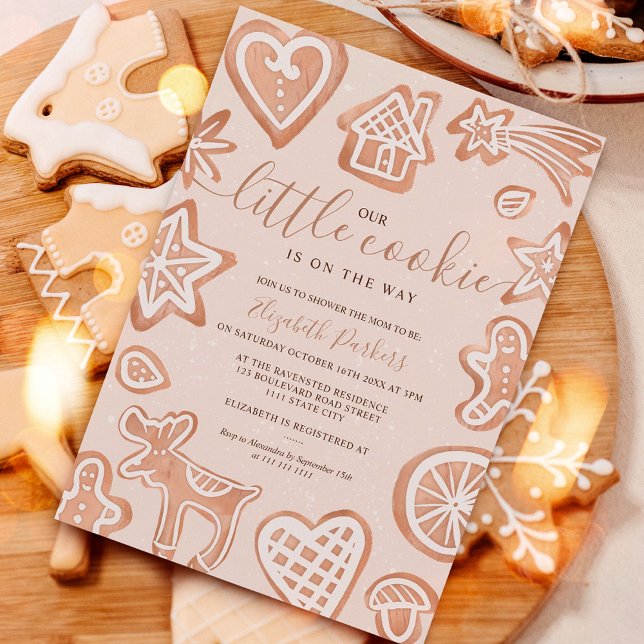 Convites Chá de fraldas de biscoito de Natal de inverno bon (Cute winter Christmas little cookie baby shower Invitation)