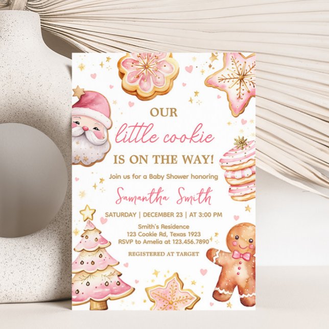 Convites Chá de fraldas de Biscoito de Natal rosa (A Little Cookie Baby Shower Invitation)
