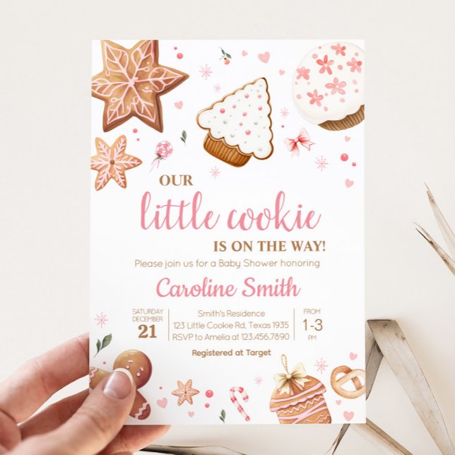 Convites Chá de fraldas de Biscoito Rosa de Natal (Christmas Little Cookie Gingerbread Baby Shower Invitation
)