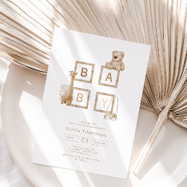 Convites Chá de fraldas de Blocos Neutros de Madeira Boho