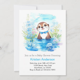 Convites Chá de fraldas de Blue Floral Boy de Otter Whimsic