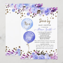 Convites Chá de fraldas de Blue Floral Boy por Balões