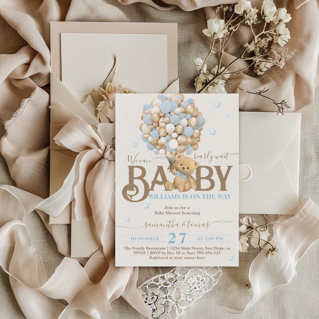 Convites Chá de fraldas de Boho Blue Balloon Boy (Criador carregado)