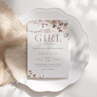 Convites Chá de fraldas de Boho Brown Floral Girl