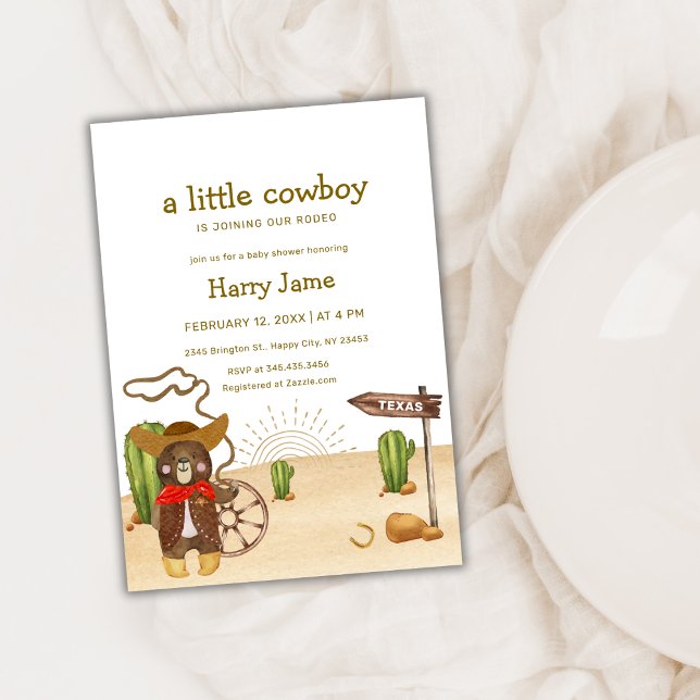 Convites Chá de fraldas de Boho Cowboy Urso Ocidental Rodeo (Boho Cowboy Bear Western Rodeo Cactus Baby Shower Invitation)