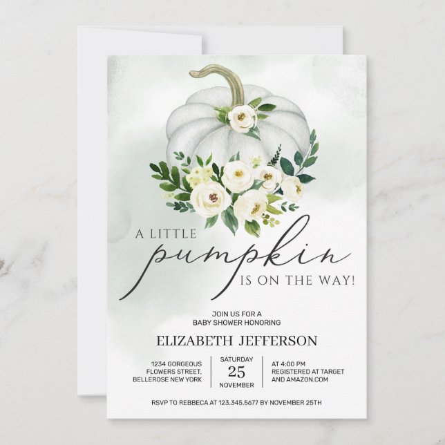 Convites chá de fraldas de boho de abóbora verde (Frente)