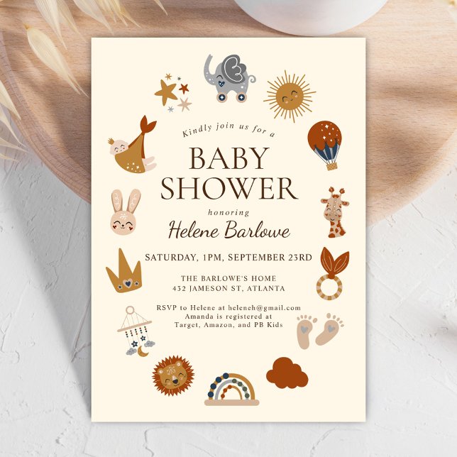Convites Chá de fraldas de Boho Elegante (Cute Elegant Boho Baby Shower Invitation)