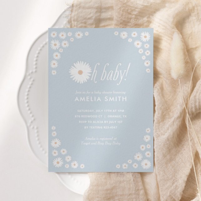 Convites Chá de fraldas de Boho Floral Blue Daisy (Criador carregado)