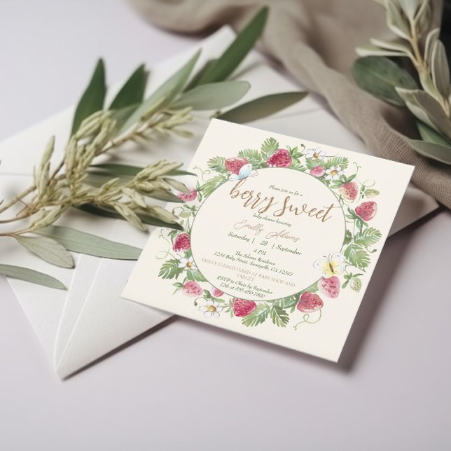 Convites Chá de fraldas de Boho Floral de Morango (Criador carregado)