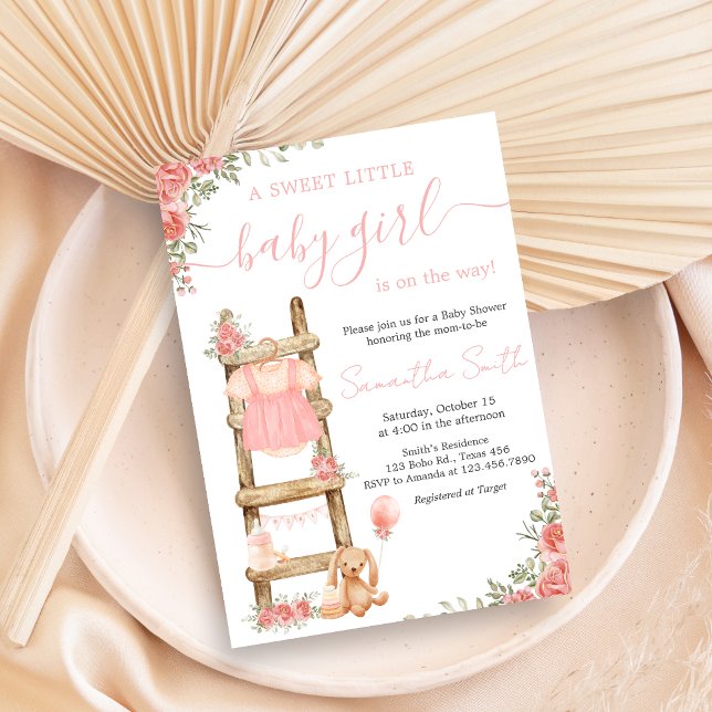 Convites Chá de fraldas de Boho para Garota Doce (Pink Boho Clothes Baby Shower Invitation)