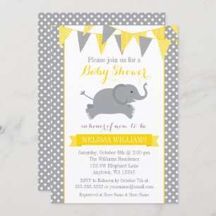 Convites Chá de fraldas de Bolinhas de Elefante de Cinza Am