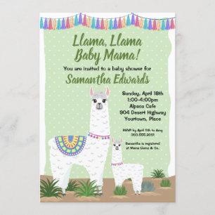 Convites Chá de fraldas de Bolinhas Verde da mamãe Llama 