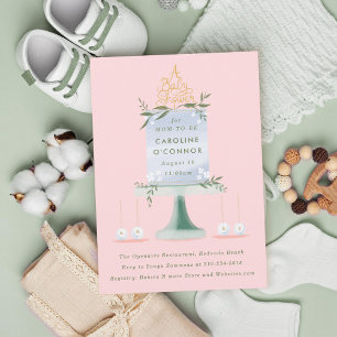 Convites Chá de fraldas de Bolo Rosa